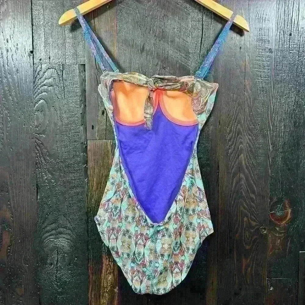 MAAJI One Piece Tie Scoop Back Pineapple Bird Swimsuit Women Small (Retail $178) - Picture 6 of 14
